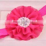 Chiffon Flower Headband With Pearl Beads Center for Kids Hair Accessories thumbnail-3