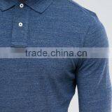 Custom Logo Long Sleeve Uneven Vented Hem Button Placket Navy Men's 100% Cotton Pique 200gsm Casual Slim Fit Sport Polo Tshirt thumbnail-3