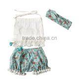 Baby Lace off Shoulder Pompom Shorts Outfits Baby Clothing thumbnail-6