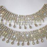 Bridal Golden Crystal Broad Payal ANKLETS Pair Feet Bracelet thumbnail-3