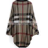Trendy England Style Design Women Poncho With Classic Plaid thumbnail-4