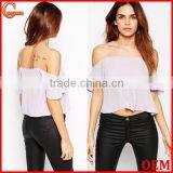 Fashion off the Shoulder Semi Mesh Crop Top Strap Chiffon Tank Top