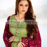 New Olive Green Color Long Straight Cut Bottom Zari Embroidery Border Designer Semi Stitch Salwar Kameez thumbnail-1