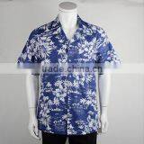 Blue wholesale cotton print mens beach wear shirts hawaiian shirt