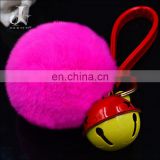 China Supplier Real Rex Rabbit Fur ball with Jingle Bell Pompom Keychain