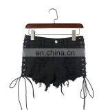 Black Sexy Short Jeans 100%cotton Tie Hollow Out Washed Hollow Out Mini Pant Wholesale thumbnail-4