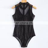 Women Sexy&club Bodysuit Black Net Mesh Hollow Out Embroidered Rose Patchwork Sleeveless Blouse thumbnail-5