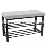 Customized Fabric Hallway Shoe Rack Seat With Metal Steel Double Size Bench Organizer Holder Rack Living Room Furniture thumbnail-2