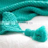 Recycling Green Color Knit Rustic Home Decor Bedding Blanket Cotton Cable Knit Throw Blankets With Tassels thumbnail-5