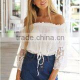 2015 Summer Sexy Women Blouse Chiffon and Lace Pin up Tshirt for Women Wholesale Quality Choice thumbnail-1