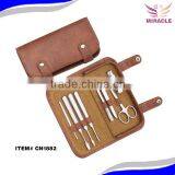 Brown Color Two Buttons Pouch 8 Pcs Stainless Steel Manicure Set