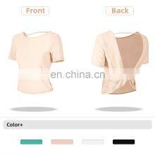 Spring Mesh Blouse Sports T Shirt Women Workout Crop Yoga Top With Reversible thumbnail-5