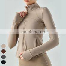 Подгоняемый тонкий пуховик, теплый плащ для занятий в зале, спортивный костюм с молнией, длинные рукава с отверстиями для пальцев, спортивный куртка для женщин, йога-куртка thumbnail-3