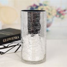 Silver Plated Glass Cylinder Vases Thick Tall Crackle Glass Vase For Home Wedding Decoration thumbnail-2