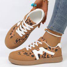 Racing Red Fresh Floral Print Color Block Detail Lace Up Shoes Coffee Faux Suede Leopard Color Block Patchwork Sneakers Women Skateboard Trainner thumbnail-5