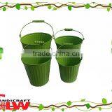 Set of 4 Handmade and Durable, Circular Shaped Home Storage Buckets With Handle and Pattern in Green Color thumbnail-1