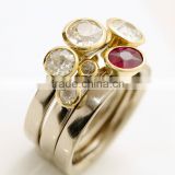 14K gold stacking ring diamonds ruby and clear gemstone stacking rings sets of 3