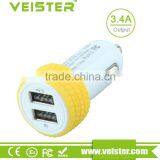 3.4A yellow and promotional tire shape dual port usb car charger