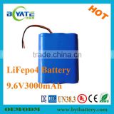 Hot Sell 3000mAh 9.6V LiFePO4 Battery Pack for Solar Lamp