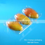 Fruit Shaped 3 Pack Clear Disposable Mango Packing Box with Clear Hinged Lid