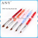ANY Different Colors Acrylic Handle 5 Piece Two Sides Nail Art Brush Sets