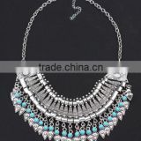 Antiqued Bib Statement Chunky Choker Necklace Antiqued Silver Coins Pendant