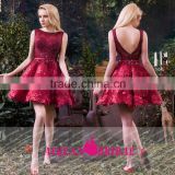 K872 Deep V Back Wine Red short Puffy Cocktail Dress With Crystals And Beadings party dress