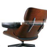 Inspired Lounge Chair + Ottoman Walnut Veneer Black Italian Leather #HY2112 thumbnail-1