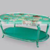 Gilded Bronze Coffee Table With Stained Glass Patterned Top, Unique Design Glass Enamel Brass Square Shaped Tea Table thumbnail-3