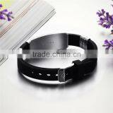New Fashion Jewelry Silicone Rubber Silver Sleepy Hollow Strip Grain Stainless Steel Men Bracelet Bangle thumbnail-3