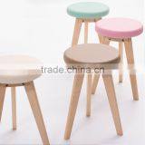 round handmade Solid natural wooden bar stool with leather wraped