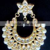 Kundan Jadau Earring Tikka Gold Plated Chand Bali Set thumbnail-2