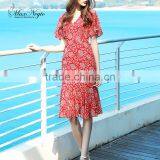 Maxnegio Floral Print Bohemian Dress v Neck Border Print Fabric Dress thumbnail-1