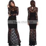 MGOO Fast Selling 2015 OEM/ODM Hollow Out Lace Dress Black Sheath Maxi Dress Long Sleeve Prom Dress D662 thumbnail-6