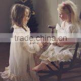 Girls Classic Long Sleeved Vintage Lace Embellished Nightgown Baby Kids Christmas Sleepwear 100% Cotton Lace Crochet Dress thumbnail-1