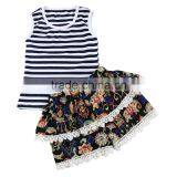 Wholesale Girl Boutique Outfits Print&stripe Children Clothing Summer Boutique Outfits for Girl thumbnail-4