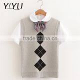 Custom Girl Grey Geometric Knit School Uniform Sweater Vest thumbnail-3