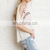 2016 Sexy Women Short Sleeve Embroidered White Shirts thumbnail-2
