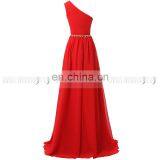 Wholesale Latest Design One Shoulder Floor-Length Red Chiffon Beaded Long Bridesmaid Dresses SD343 thumbnail-2