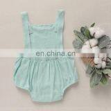 Girls Boys Button Rompers Clothes Solid Yellow Blue Button Summer Linen Newborn Belt Jumpsuit Newborn Romper Onesies thumbnail-7