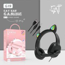 G19 Pink Cat Ear Cute Girl Gaming Headset With Mic Noise Reduction Foldable Stereo Music Helmet RGB Flash Wired Headphone thumbnail-4