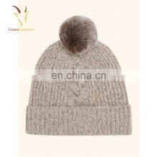 Cashmere 100% Cable Knit Beanie Hat Pom Pom Girl Hat Wholesale thumbnail-3