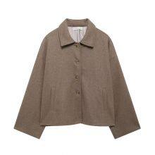New Women's Retro Loose Casual Lapel Long Sleeved Single Breasted Woolen Jacket Jacket thumbnail-4