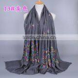 New Design Cotton Colorful Flower Embroidery Fashion Women Hijab thumbnail-5