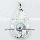 Sterling Silver Shell Pendant Drop Shaped Blister Pearl thumbnail-1