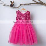 Fashion Rose Red Sequin Organza Fabric Baby Girl Party Dress for Children thumbnail-1
