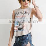 2016 New Design Deep V White T-shirt for Lady Sports Custom Cotton T-shirt for Women