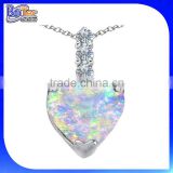 Wholesale simulated austria crystal silver heart shape fire opal pendant