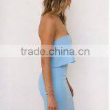 Ladies Mid Length High Waist Body Hugging Skirt With Tube Style Top 2pc Set thumbnail-2
