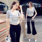 Women Ribbed Rib Deep V-Neck Tank Top Cotton Stretch Quality Tunic Basic T-shirt OEM Manufacturers Factory From Guangzhou thumbnail-2